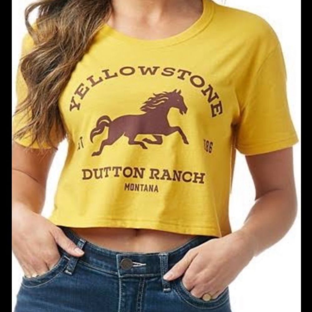 Wrangler Yellowstone Shirt Crop Top Large Dutton Ranch Montana Short Sleeve New
